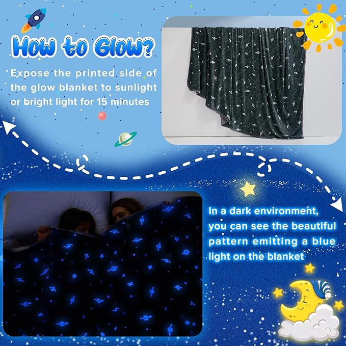 Glow-in-the-Dark Cooling Blanket For Kids– Q-Max > 0.5, Double-Sided Color Black | Bowlift