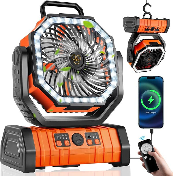BowLift | 3-in-1 Camping Fan with LED Light & 20000mAh Power Bank – USB Rechargeable & Wireless