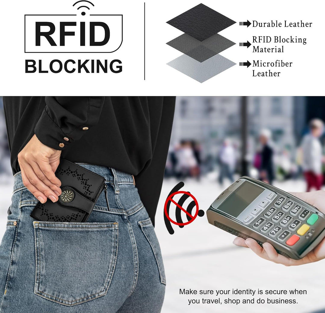 Elegant RFID Women's Wallet with Zipper Bowlift