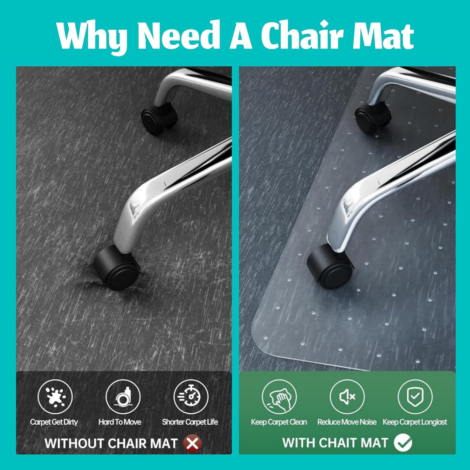 BowLift | Clear PVC Office Chair Mat for Low-Pile Carpet Floors – 120×90 cm Protector – Myrida