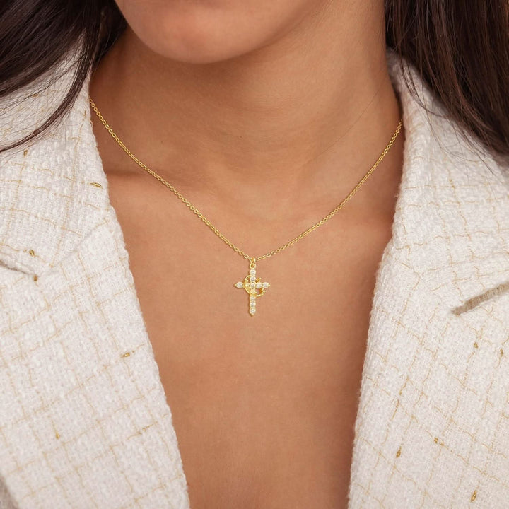 BowLift | Elegant 18K Gold Cubic Zirconia Cross Necklace