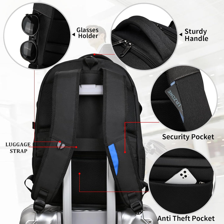 Water-Resistant Travel Laptop Backpack with USB Port & Organised Storage | Bowlift