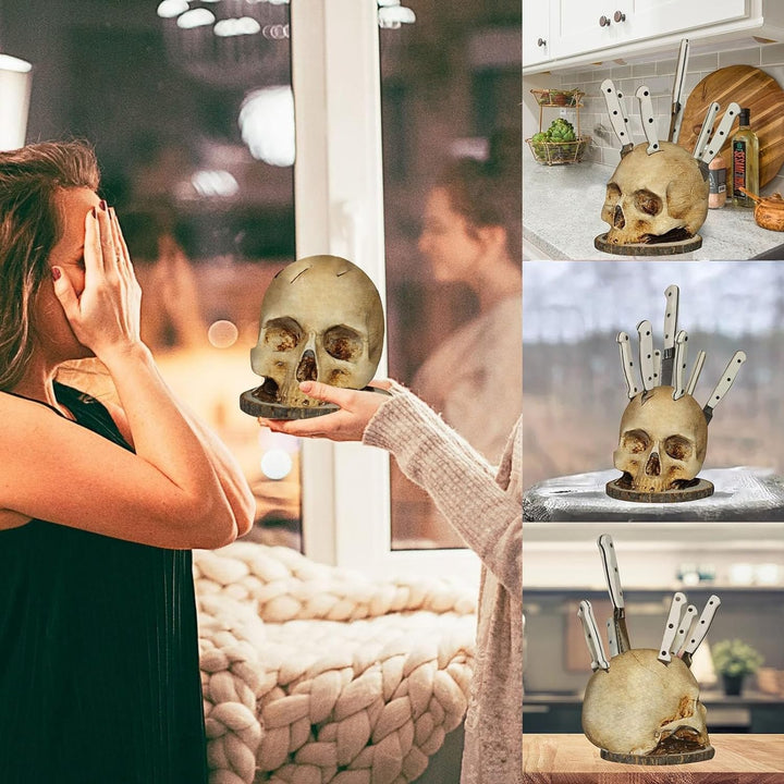 BowLift | Gothic Skull Knife Holder – Decorative Resin Kitchen Organizer