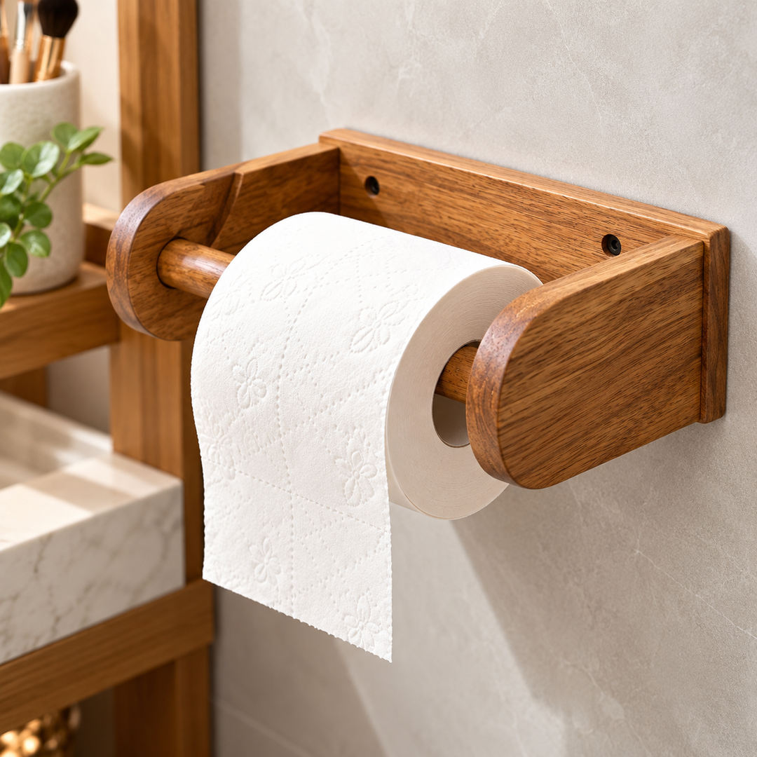 Wall-Mounted Solid Wood Paper Towel Holder with Swivel Dowel Bowlift