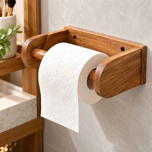 Wall-Mounted Solid Wood Paper Towel Holder with Swivel Dowel Bowlift