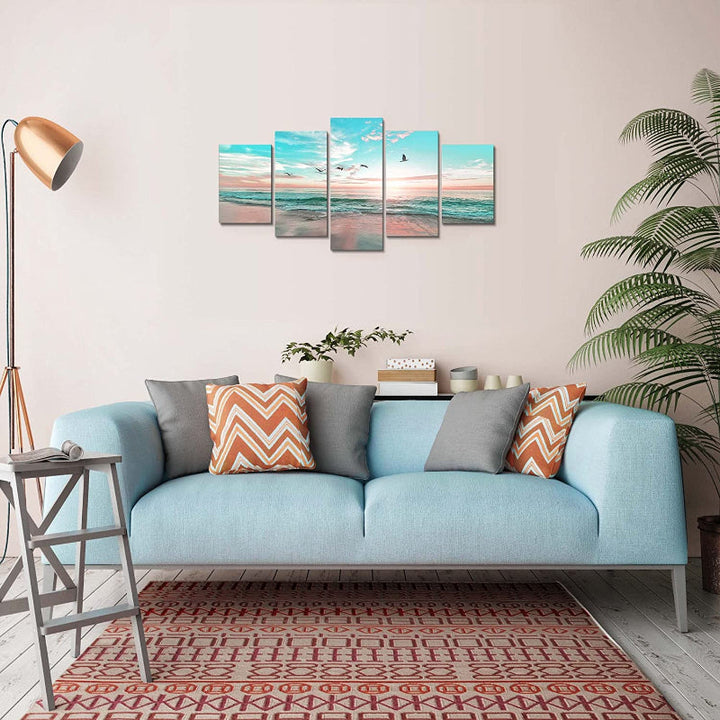 5 Piece Beach Sunset Landscape Canvas Wall Art Painting | Bowlift