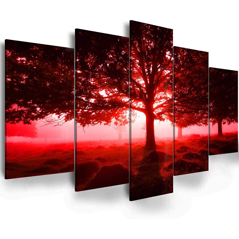 5 Piece Red Scenery Canvas Wall Art Painting | Bowlift