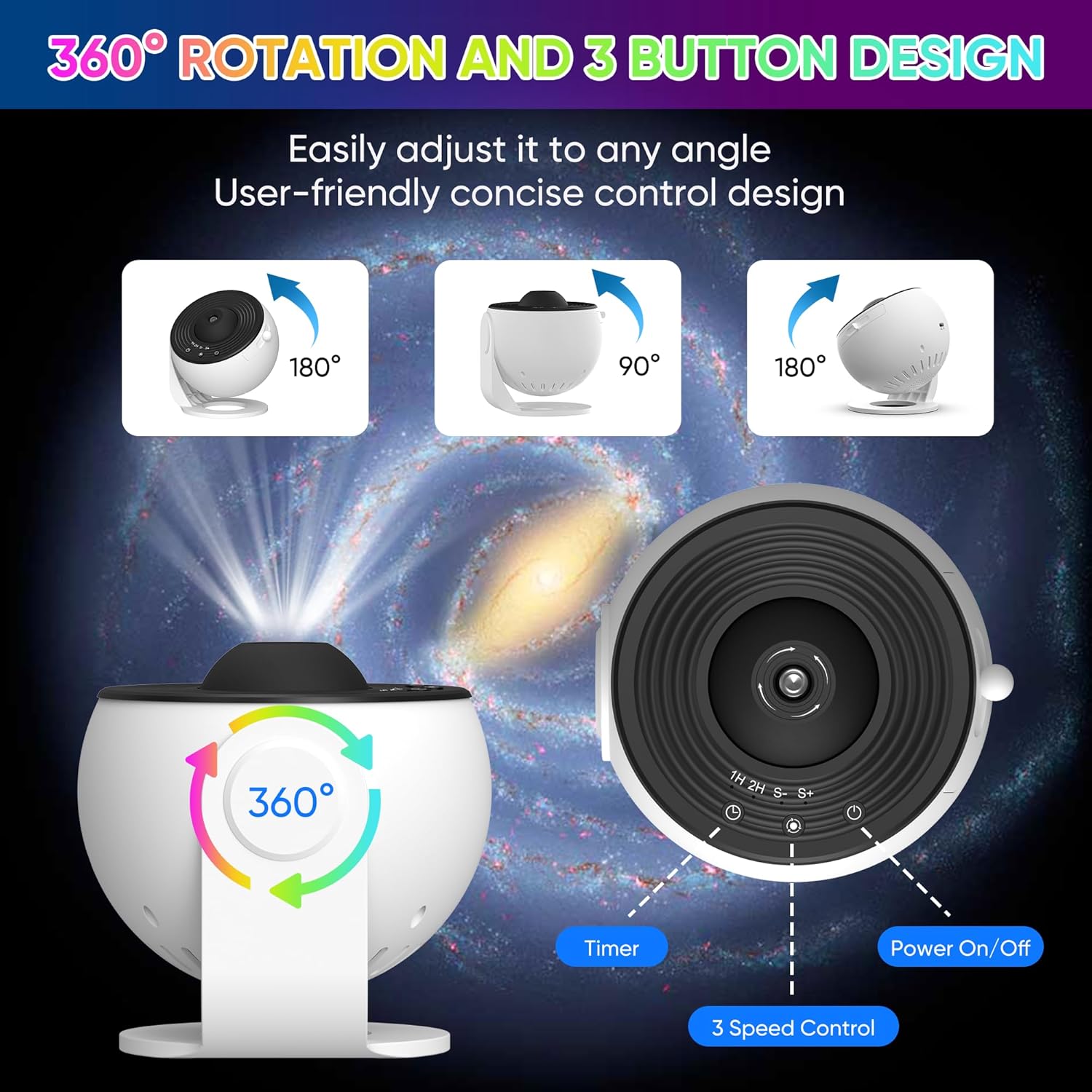 BowLift | Galaxy Projector with 360° Rotation - Stunning Room-Wide Night Sky View