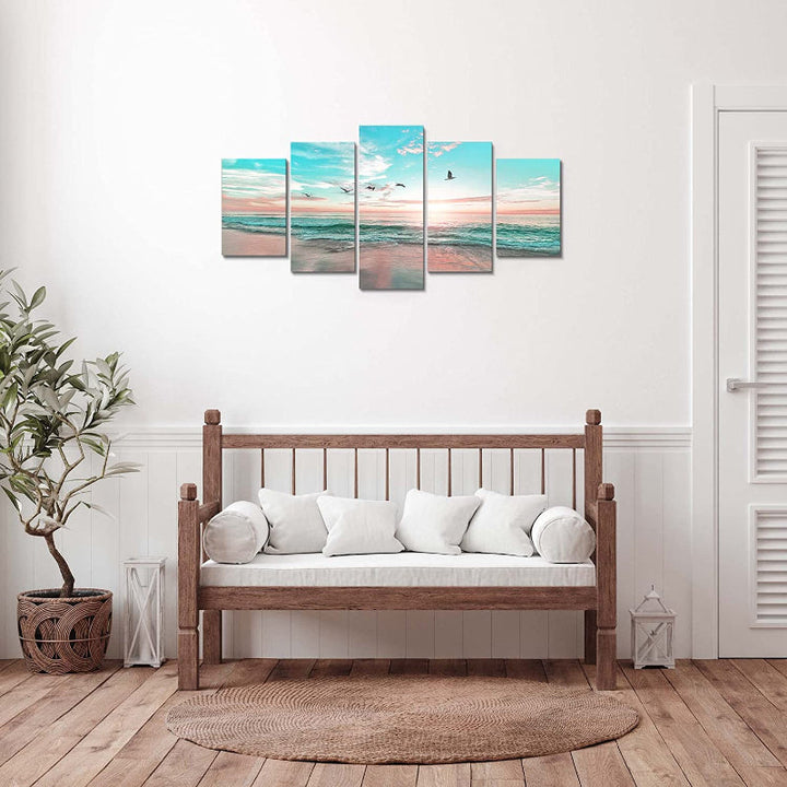 5 Piece Beach Sunset Landscape Canvas Wall Art Painting | Bowlift