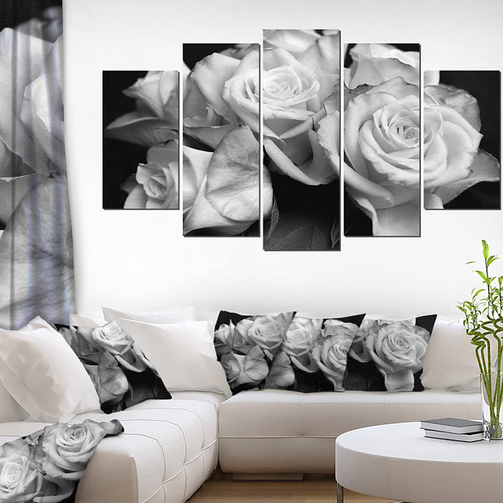 Set Of 5 Black Rose Wall Art Painting | Bowlift