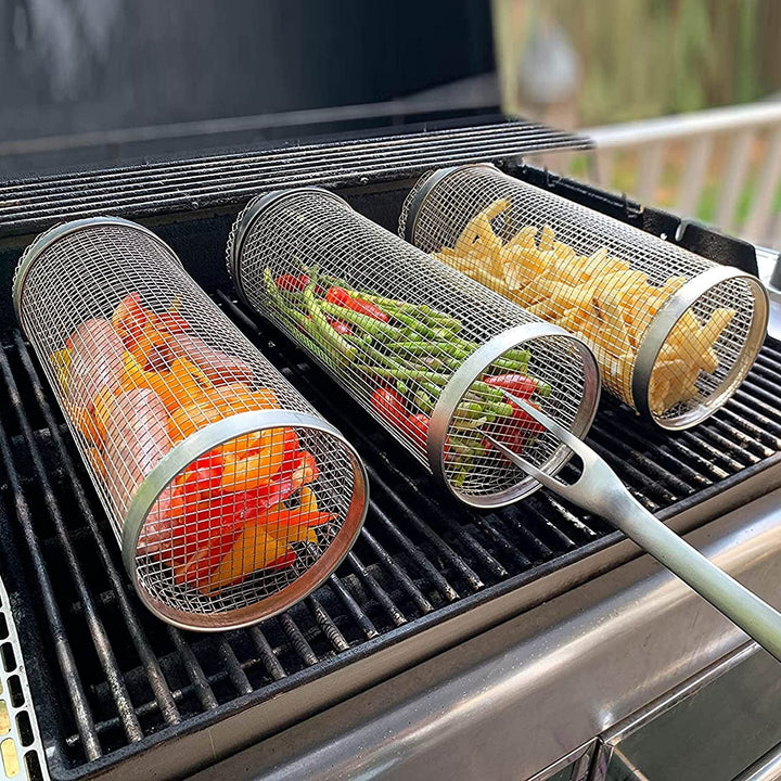 Stainless Steel Rolling BBQ Grill Basket | Bowlift