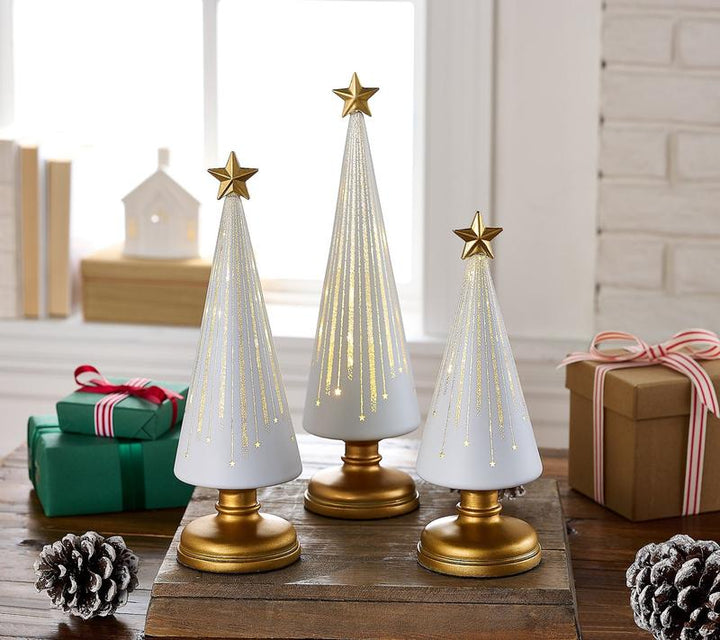BowLift | Illuminated Christmas Trees Set | Starry Night Design | With Timer | Battery Operated | For Indoor Use