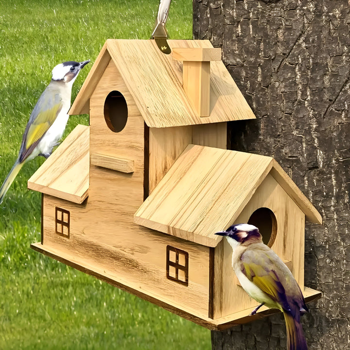 WoodlandBird House- Wooden Hanging Birdhouse with 3-Hole | Bowlift