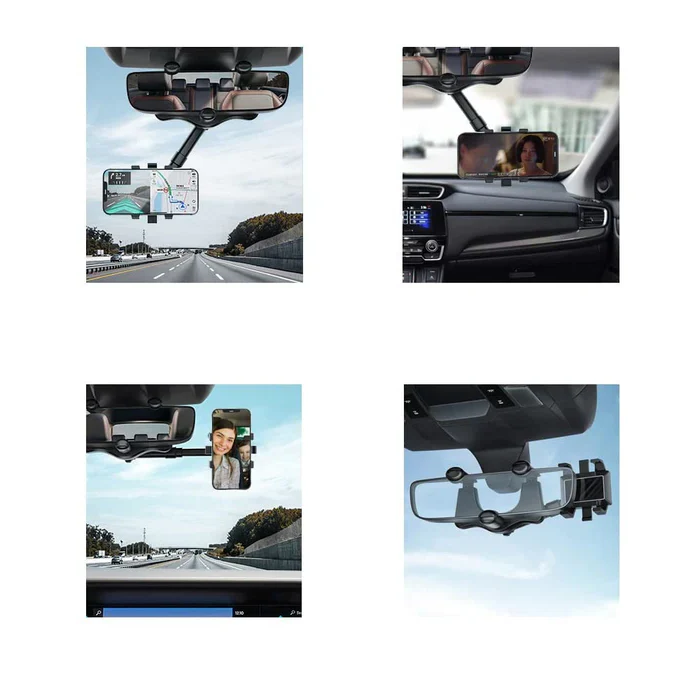 BowLift | Rotatable and Retractable Car Phone Holder - 360 Degree Rear View Mirror Phone Holder