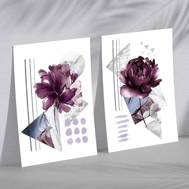 Contemporary Flowers in Purple Set of 2 Art Prints | Bowlift
