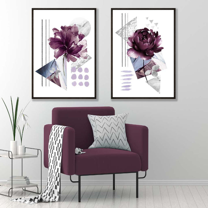 Contemporary Flowers in Purple Set of 2 Art Prints | Bowlift