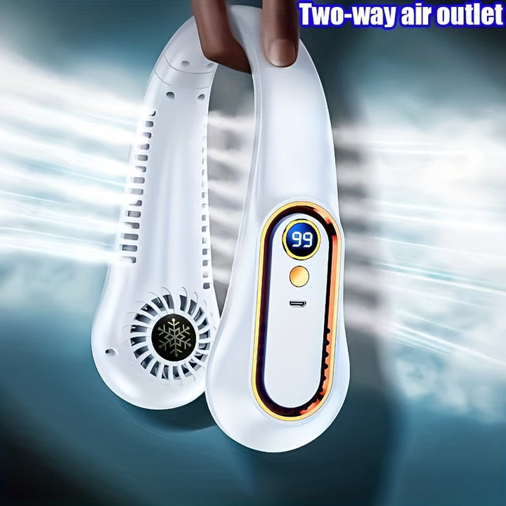 Stay Cool And Comfortable With This USB Rechargeable 5-Speed Adjustable Neck Fan - Digital Display & Bladeless! | Bowlift
