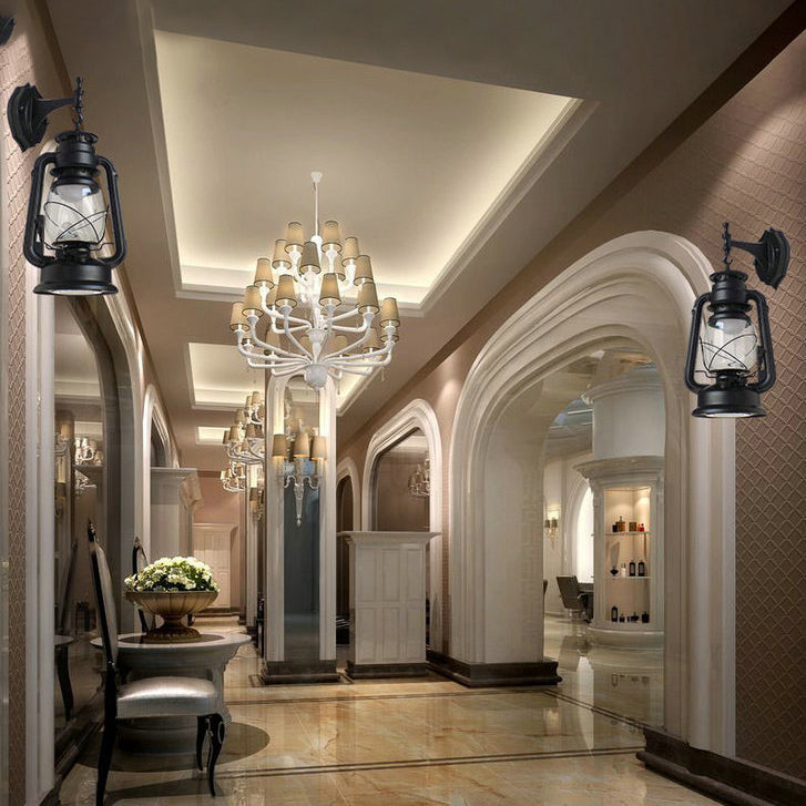 BowLift | Clear Glass Lantern Wall Lamp Coastal Style 1 Light Living Room Lighting Unit in Black/Bronze/Copper