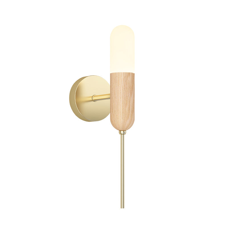BowLift | Capsule Shape Wall Lamp Modern Wood 1 Bulb Living Room LED Handle Wall Lamp Fixture