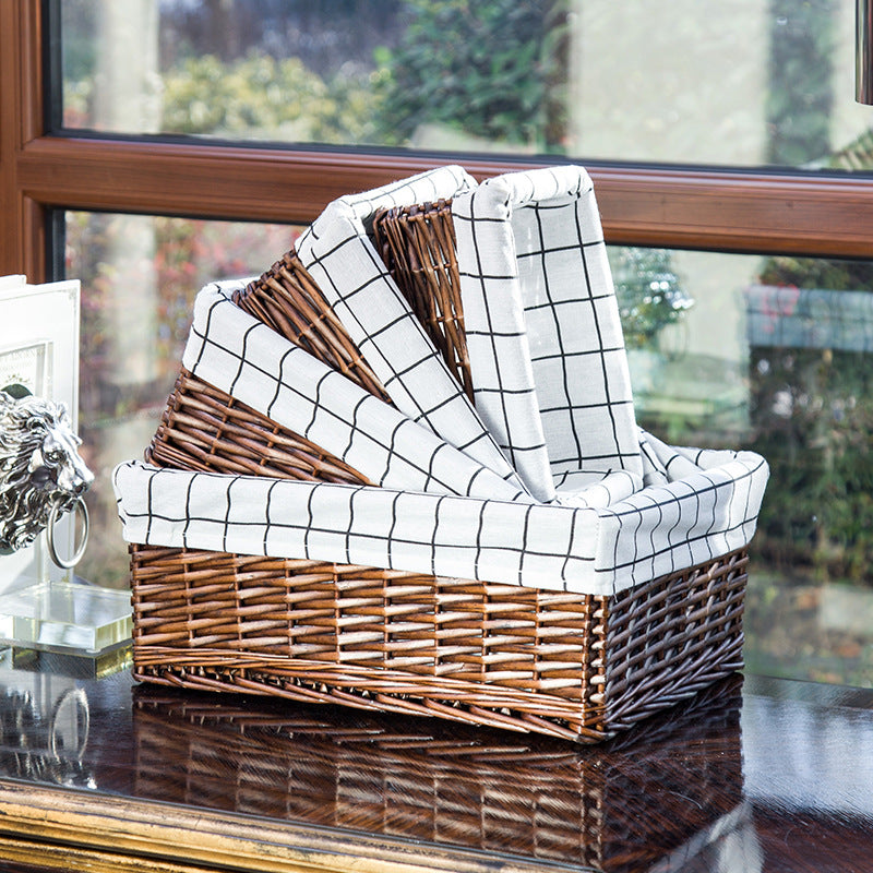 Women's storage basket made of woven natural material with decorative fabric cover Bowlift
