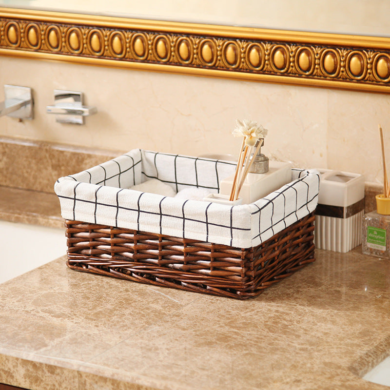 Women's storage basket made of woven natural material with decorative fabric cover Bowlift