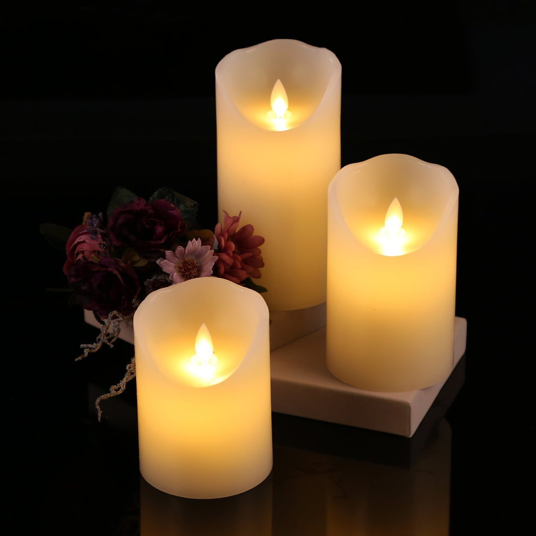 Realistic Flameless LED Pillar Candle Collection with Flickering Warm Glow and Dripping-Wax Edge Bowlift