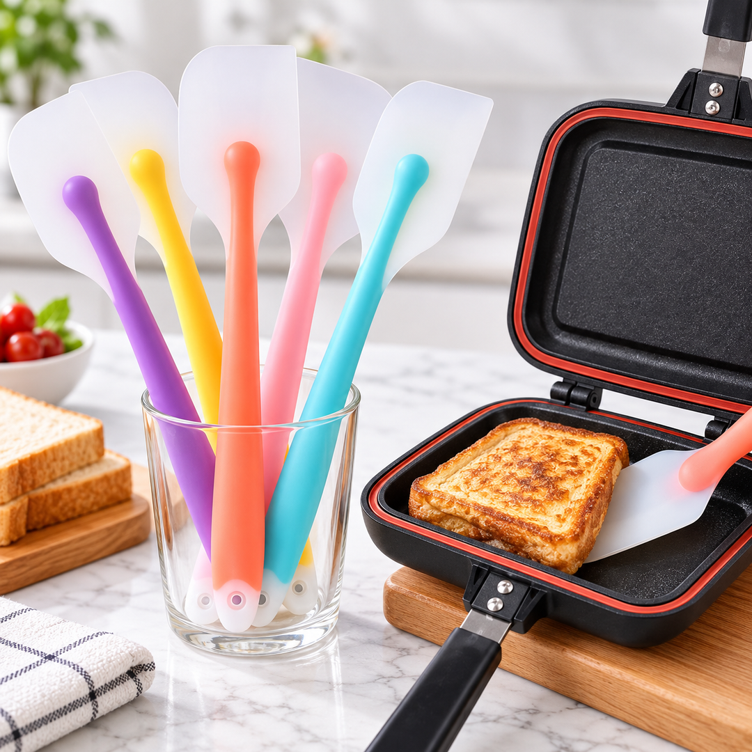 Heat-Resistant Long-Handle Silicone Spatula Scraper with Flexible Rounded Head Bowlift