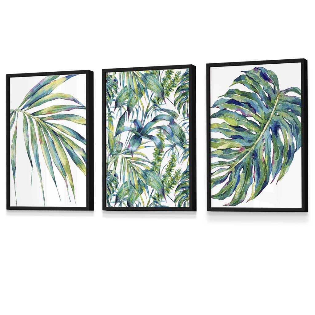 Blue Green Botanical Set of 3 Framed Wall Art Prints | Bowlift