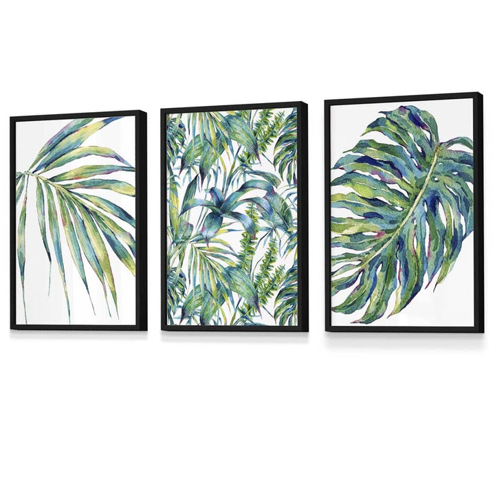 Blue Green Botanical Set of 3 Framed Wall Art Prints | Bowlift