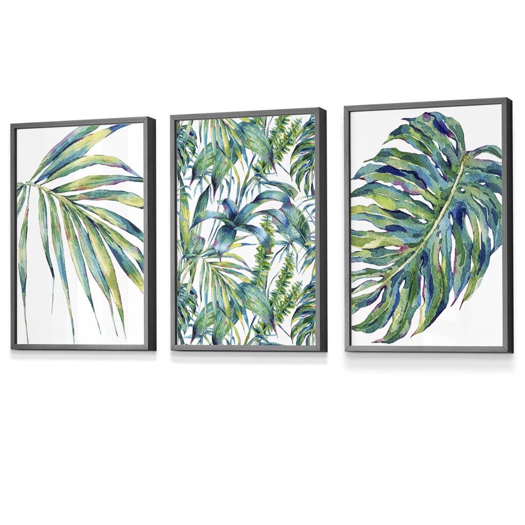 Blue Green Botanical Set of 3 Framed Wall Art Prints | Bowlift