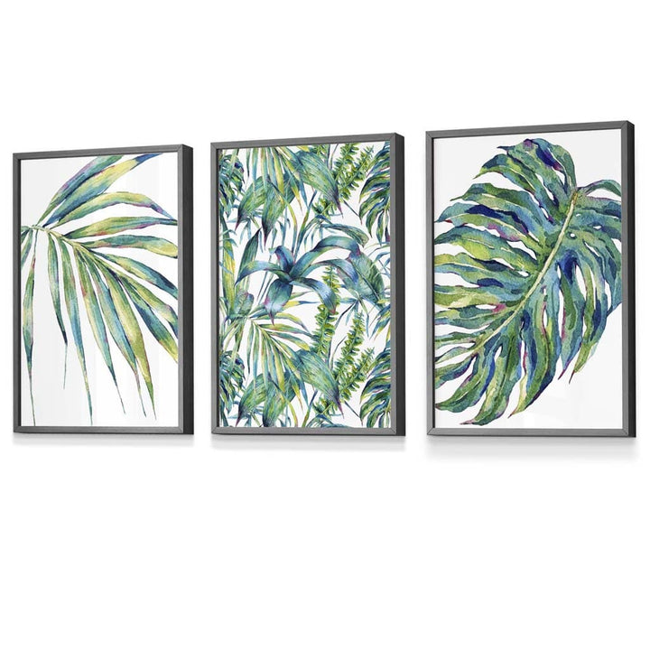 Blue Green Botanical Set of 3 Framed Wall Art Prints | Bowlift