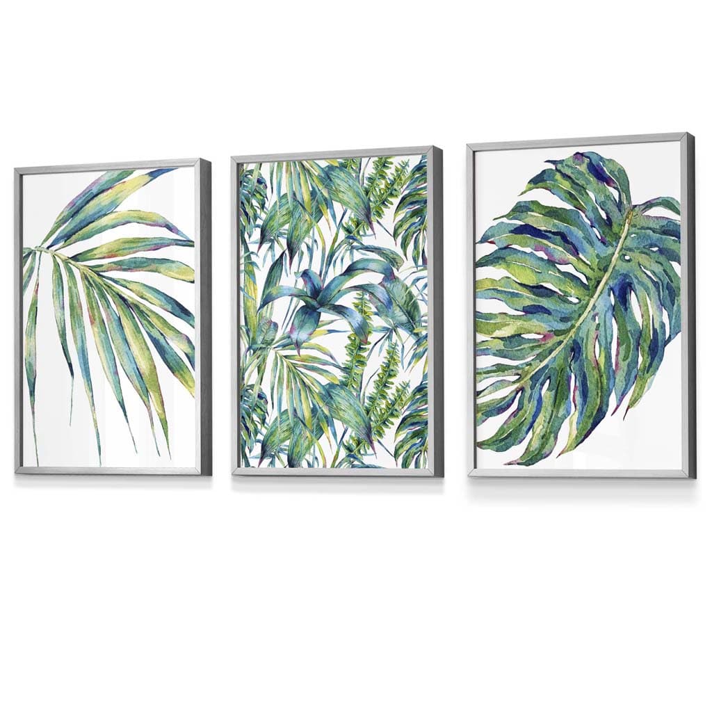 Blue Green Botanical Set of 3 Framed Wall Art Prints | Bowlift