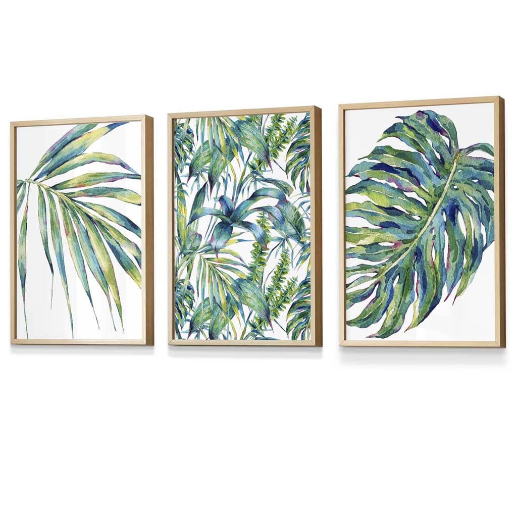 Blue Green Botanical Set of 3 Framed Wall Art Prints | Bowlift