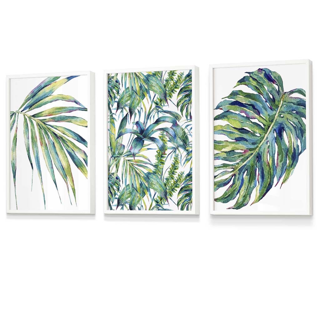 Blue Green Botanical Set of 3 Framed Wall Art Prints | Bowlift