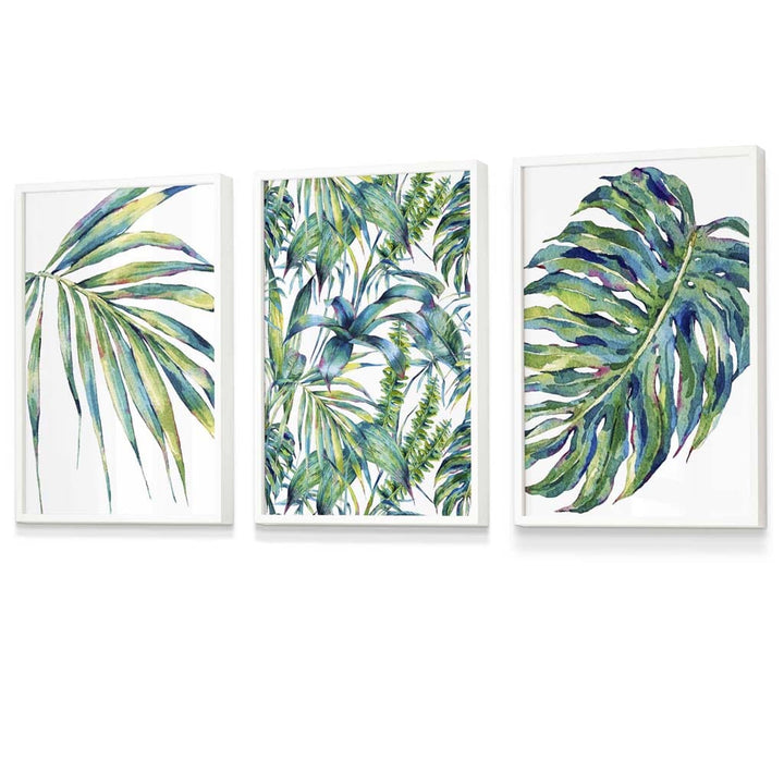Blue Green Botanical Set of 3 Framed Wall Art Prints | Bowlift