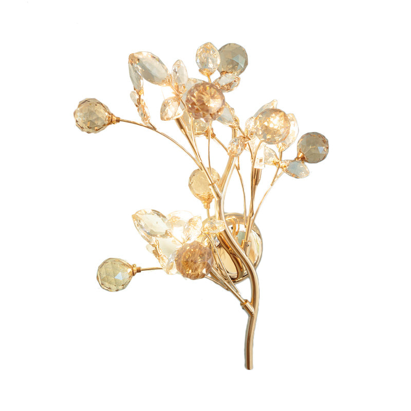 BowLift | Faceted Crystal Gold Wall Light Branch 3 Heads Modernism Wall Lighting Fixture