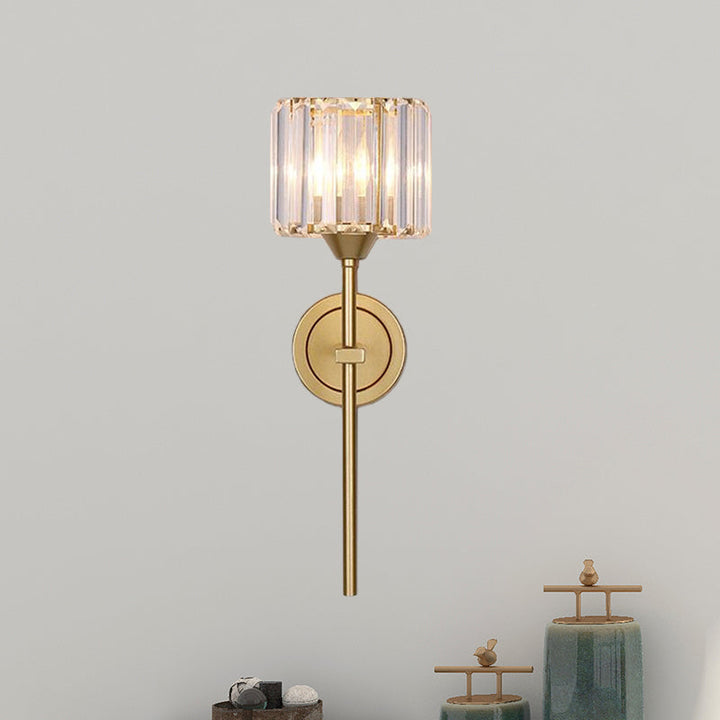 BowLift | Simplicity Cylindrical Wall Lamp 1 Head Clear Crystal Block Wall Lamp in Gold with Pencil Arm