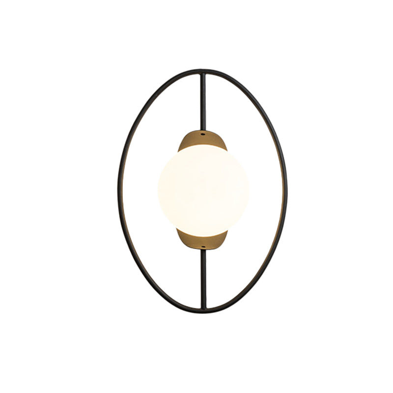 BowLift | Metal Halo Ring Wall Light Minimalist 1 Head Black/Gold Finish Wall Lamp with Sphere White Glass Shade
