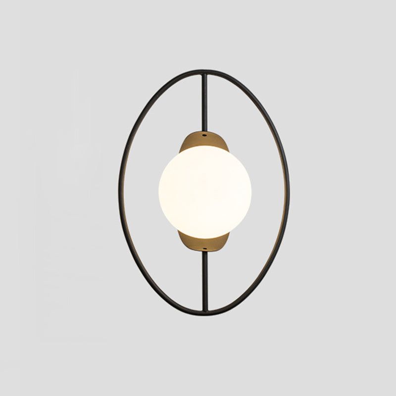 BowLift | Metal Halo Ring Wall Light Minimalist 1 Head Black/Gold Finish Wall Lamp with Sphere White Glass Shade