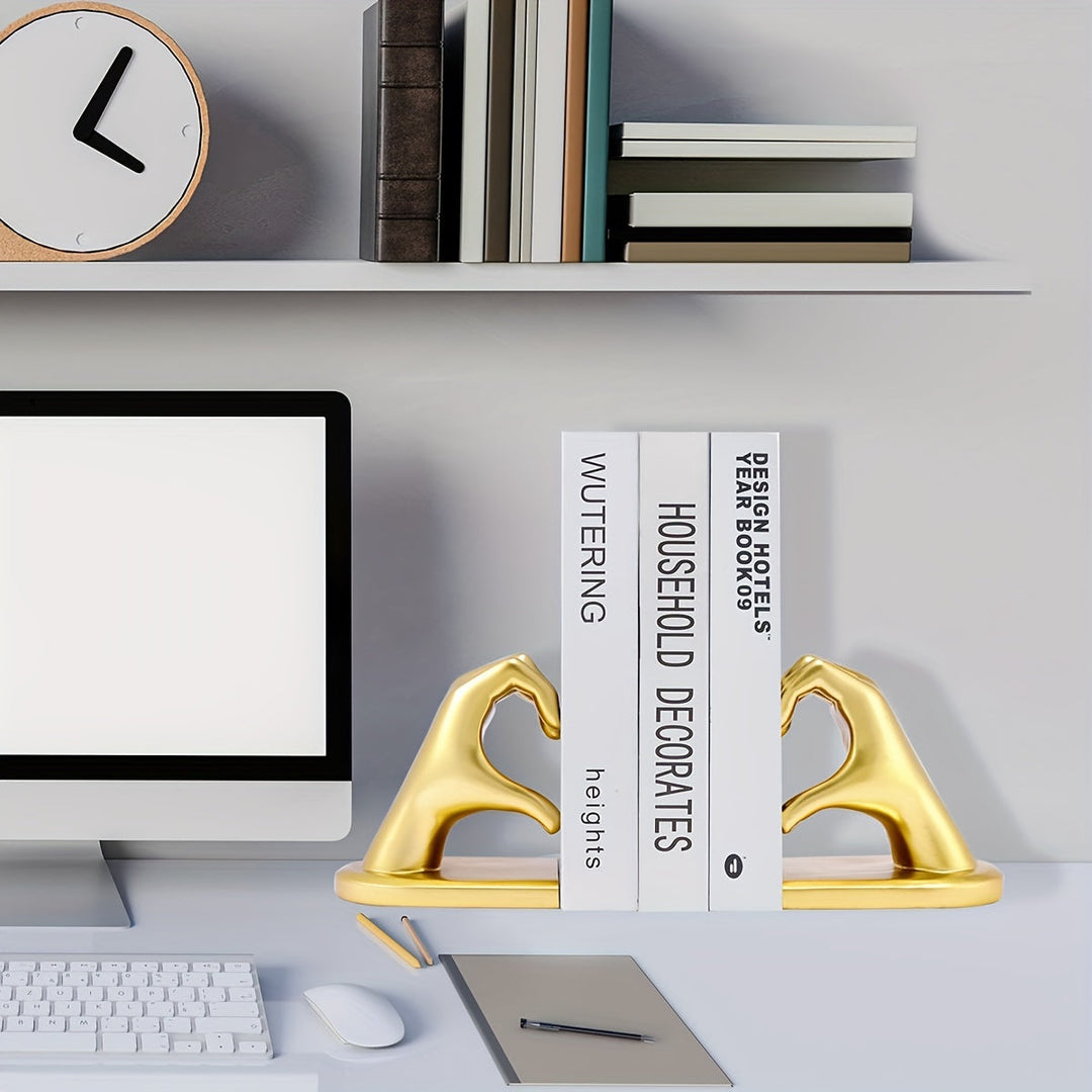 Chic Heart Support - Modern Finger Bookends in Gold Bowlift