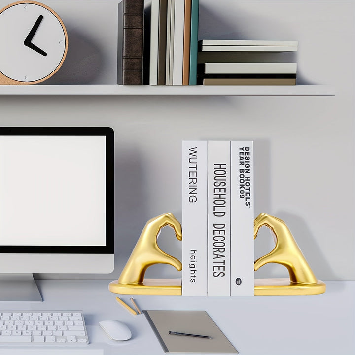 Chic Heart Support - Modern Finger Bookends in Gold Bowlift