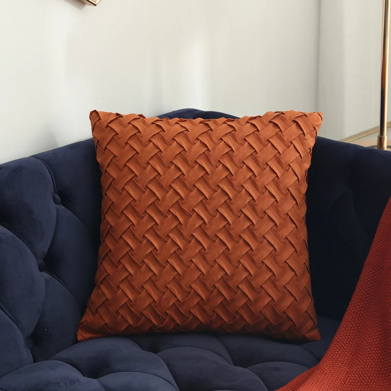 BowLift | Solid Yellow, Brown, and Dark Red Faux Suede Cushion Cover