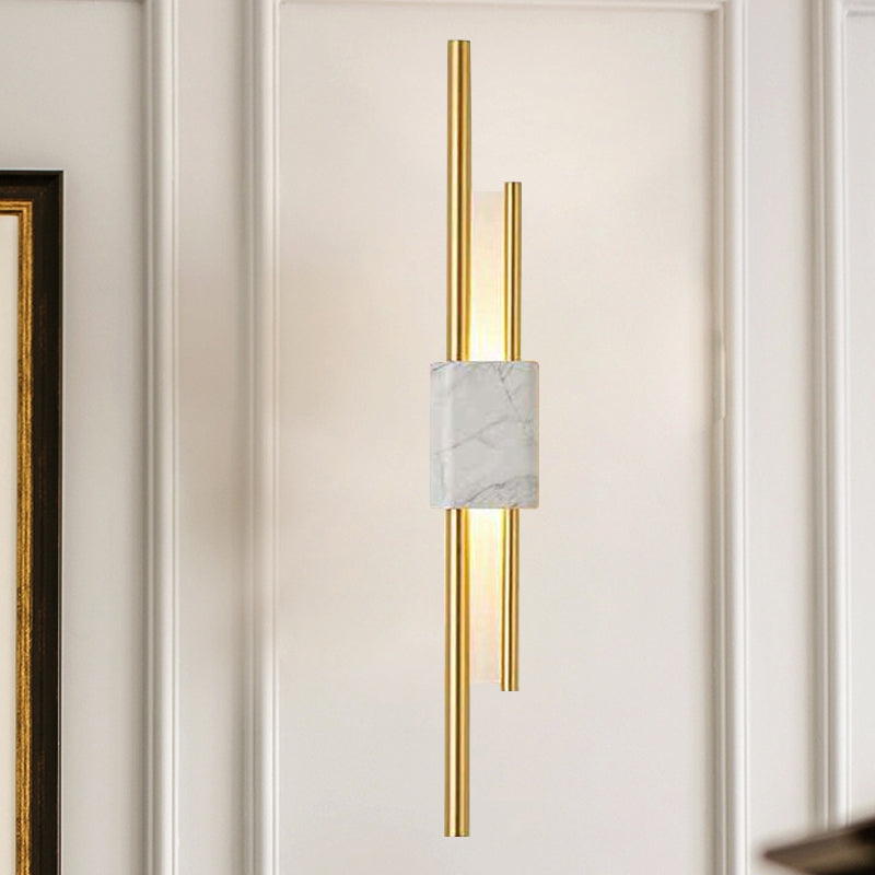 BowLift | Marble Rectangle Wall Lighting Idea Post Modern LED White/Green Wall Mounted Lamp with Sleek Tube Details in White/Warm Light