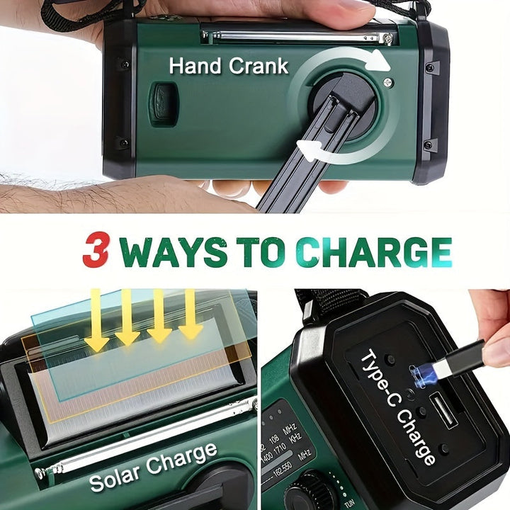 BowLift | StormMate X10 Emergency Radio with 10,000 mAh Power Bank | Solar, Crank & USB-C | LED Light, SOS Alarm & Compass | AM/FM/NOAA