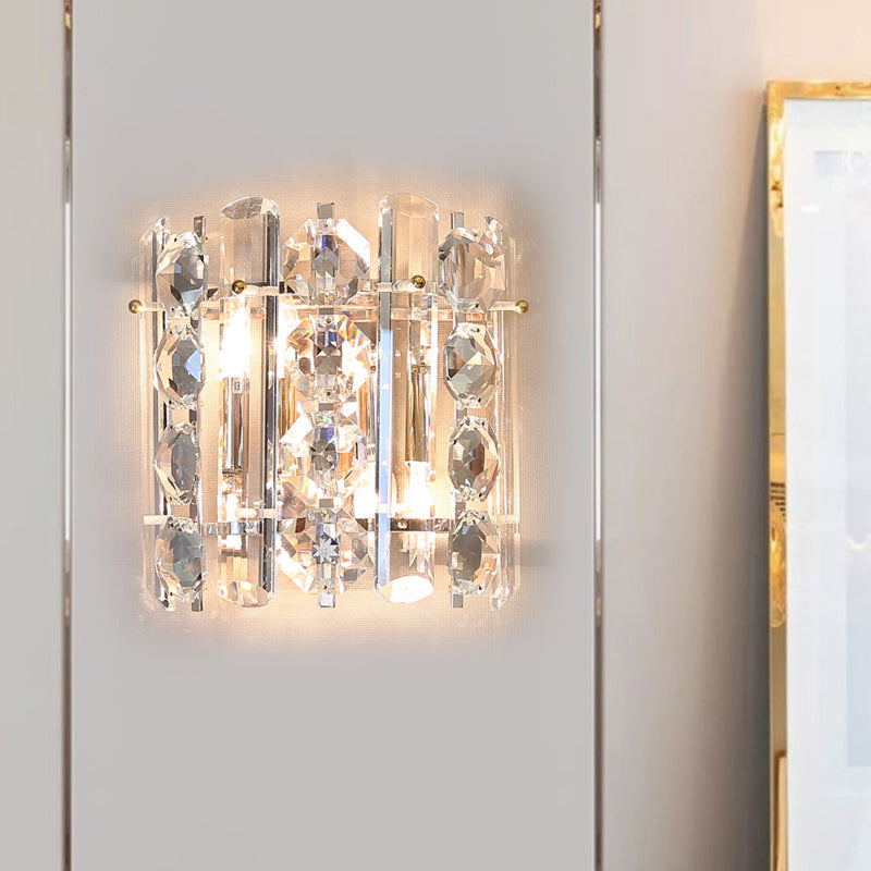 BowLift | 2-Light Wall Lamp Modern Living Room Wall Light with Half-Cylinder Clear Glass Shade