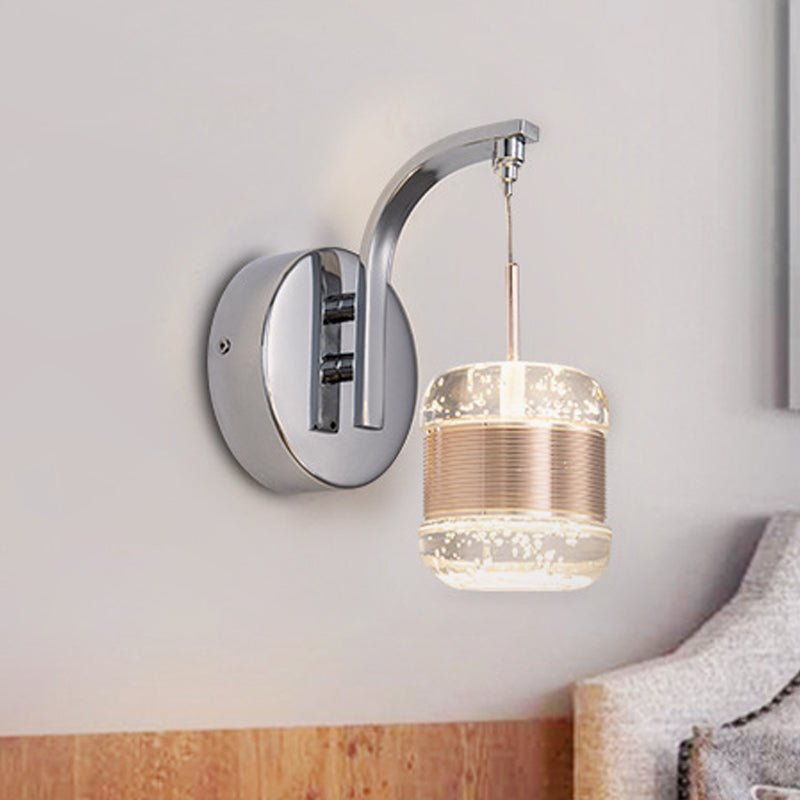 BowLift | LED Seeded Crystal Wall Lamp Contemporary Chrome Cylinder Bedroom Wall Light Fixture