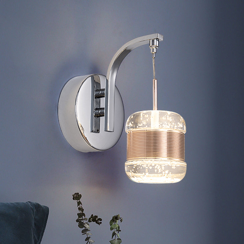 BowLift | LED Seeded Crystal Wall Lamp Contemporary Chrome Cylinder Bedroom Wall Light Fixture
