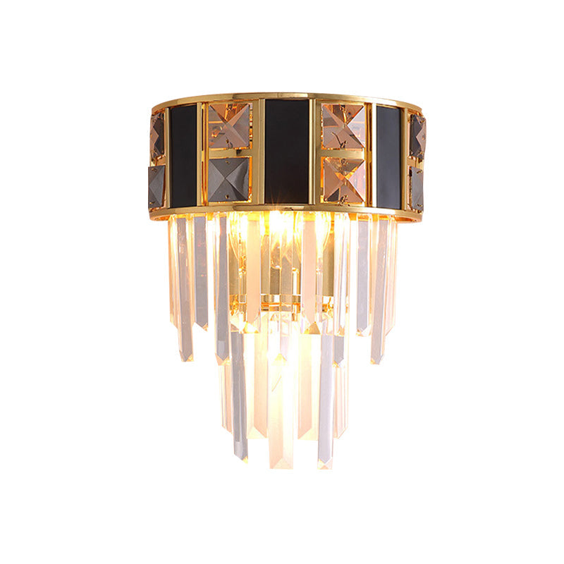 BowLift | Black and gold staggered wall light Simplicity Clear K9 crystals 3 heads living room wall light