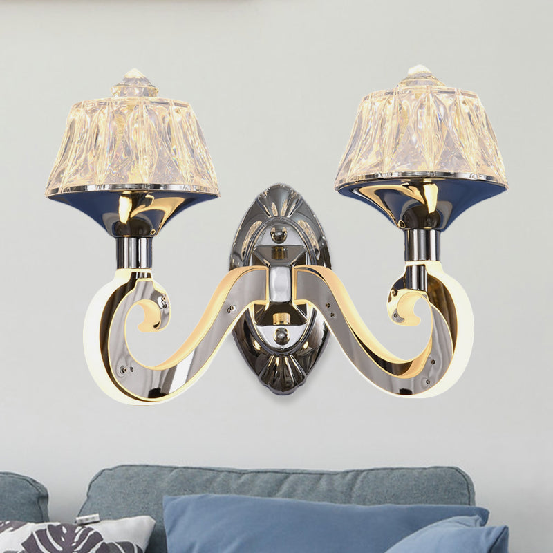 BowLift | Clear Crystal Chrome Wall Light Narrow 1/2-Bulb Modern Wall Light with Illuminated Arm