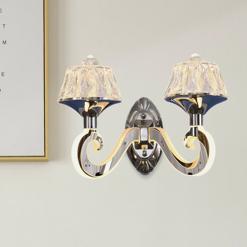 BowLift | Clear Crystal Chrome Wall Light Narrow 1/2-Bulb Modern Wall Light with Illuminated Arm